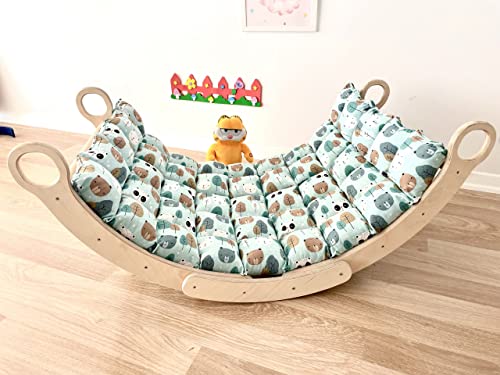 My Photostation.com Montessori 2 Pieces Set Arch and Pillow-Wooden Climbing Arch Cushion Pikler Triangle Set Kids Climbing Arch Rocker Pillow Climber Toddler Rocker Kid Toy Wooden Waldorf Pickler