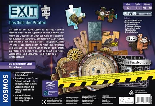KOSMOS 683108 EXIT® - Das Spiel + Puzzle - Das Gold der Piraten, Level: Fortgeschrittene, Escape Room Spiel mit Puzzle, EXIT Game für 1-4 Personen ab 12 Jahre, einmaliges Gesellschaftsspiel 2