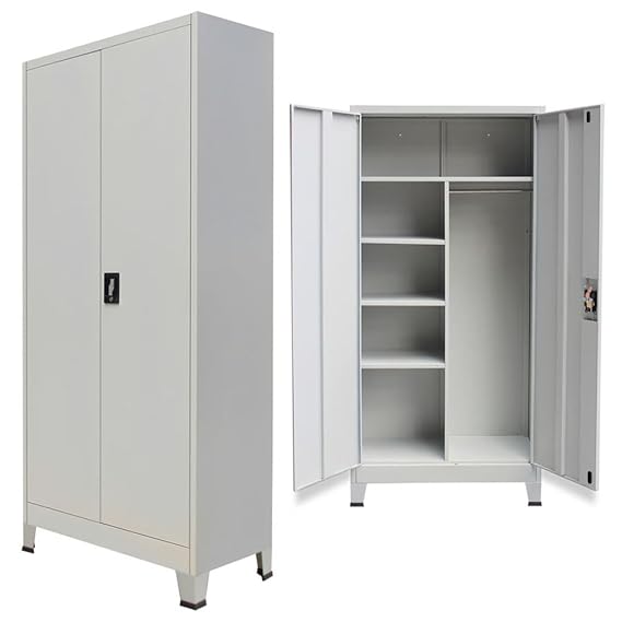 XINGLIEU Schrank abschließbar mit 2 Türen aus Stahl, 90 x 40 x 180 cm (B x T x H) grau für die Aufbewahrung von Dateien