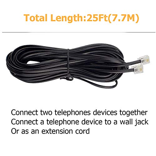 image for Uvital 25 Feet Telephone Landline Extension Cord Cable Line Wire with 