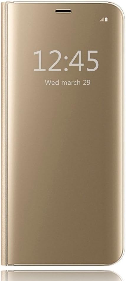 HiChili Galaxy S6 Case, Clear S View Standing Flip Case Cover with Auto ON/OFF Function Slim Fit Translucent Mirror Smart Cover for Samsung Galaxy S6, Golden