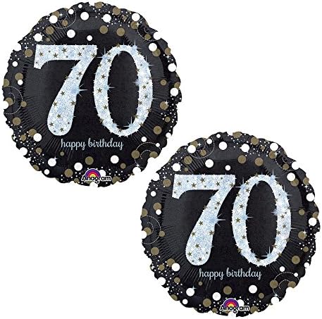 Happy 70th Birthday Party Foil 18" Balloons - Black, Gold and Silver (2 Pack)