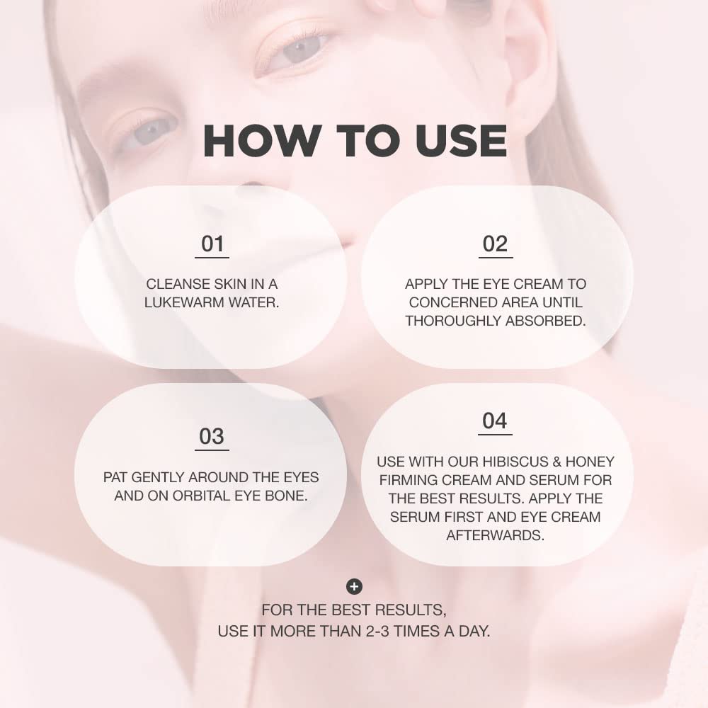 Hibiscus and Honey Eye Firming Cream with Hyaluronic Acid Skin Nourishing Complex | Hibiscus and Honey Firming Cream For Eye Puffiness, Dark Circles and Other Rejuvenating Skincare | Puffy Eyes Skincare for Sensitive and All Skin Type | Skin Reviving Eye Cream for Wrinkles Formulated with Hibiscus Flower, Honey and Other Natural Ingredients | Use with our Hibiscus and Honey Firming Cream and Serum