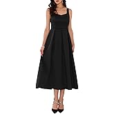 WOMLAYOUT Women's Cocktail Dress Sleeveless Square Neck A-Line Pleated 50s Vintage Maxi Dress