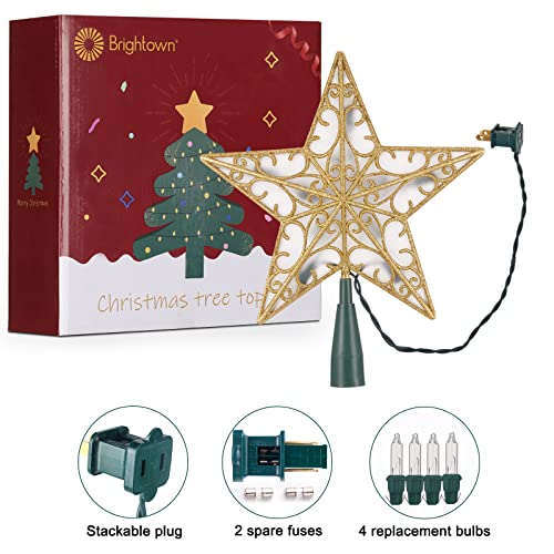 Christmas Star Tree Topper, Plug In Gold Glittered 3D Star Tree Topper