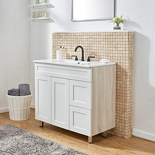 VESLA HOME 3-Hole Morden High Arch Widespread Two Handles Black Finish Bathroom Faucet, Bathroom Sink Faucet