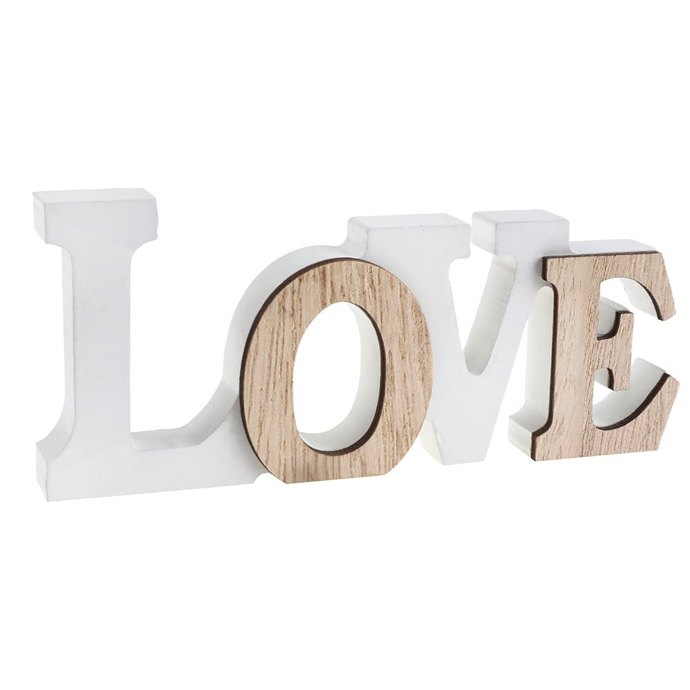 Love Centerpiece, Wood, White and Natural, 1 Piece 6828