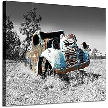 Car Picture Canvas Wall Art: Rusty Truck Painting Print Artwork for Living Room Office (24'' x 18'' x 1 Panel)