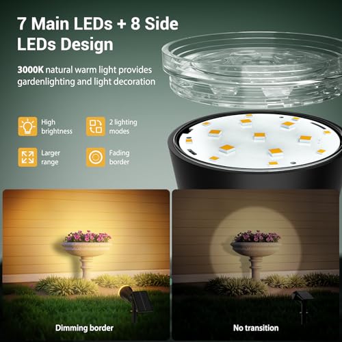 GEARLITE Solar Lights for Outdoor Garden, Warm White Solar LED Spotlight Outdoor with 1500 mAh Battery, 1200 Lumen Solar Lights for Outdoor Use with IP65 Waterproof for Garden Decoration, Flowers, Walkway (Warm White, 2)
