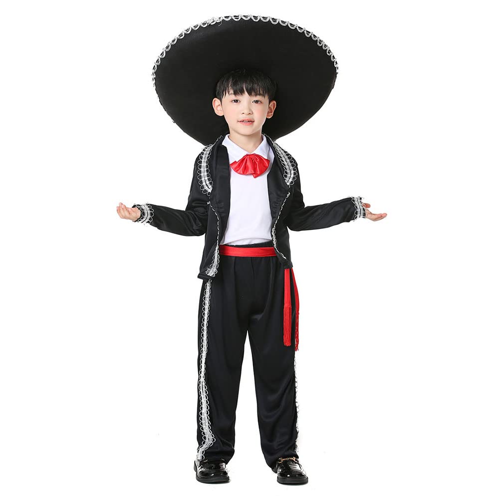 Photo 1 of YEMYIQZ Boy Mexican Costume Kids Traditional Mariachi Amigo Dance Cosplay Costumes Halloween Outfit Bowtie Belt Suit Outfit