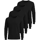 Real Essentials 4 Pack: Men's Cotton Long Sleeve Crew Neck T-Shirt - Soft Work Casual Jersey Tees