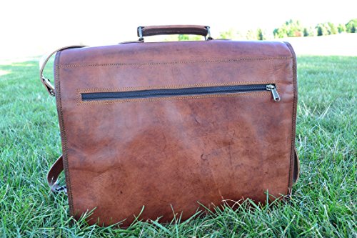 PL 16 Inch Vintage Leather Messenger Bag Briefcase / Fits upto 15.6 Inch Laptop