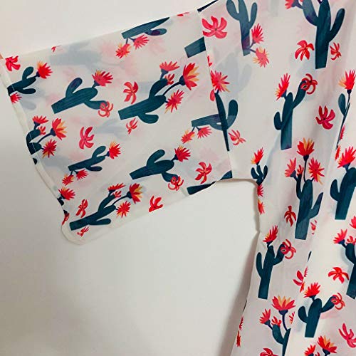 HTDBKDBK Kimono Cardigan for Women Women Tops Summer Cactus Print Flare Sleeve Half Sleeved Cardigan Tops White