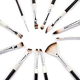 Fabart 12 Piece Artist Paint Brush Set - Round, Flat, Comb, Dagger, Deerfoot, Angular, Filbert, Rake