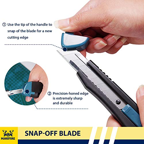 MANUFORE 3 Pack 9mm SnapOff Retractable Knife Box Cutter Utility Knife