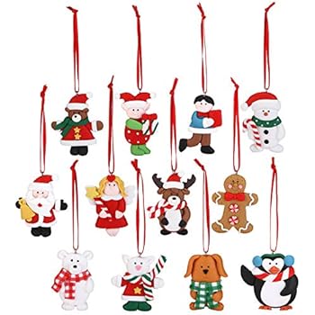 Sea Team Assorted Clay Figurine Ornaments Cute Traditional Snowman, Santa Clause, Reindeer, Penguin Doll Hanging Charms Christmas Tree Ornament Holiday Decorations, Set of 12