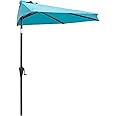 C-Hopetree 9 ft Half Round Outdoor Patio Market Wall Umbrella with Tilt, Aqua Blue