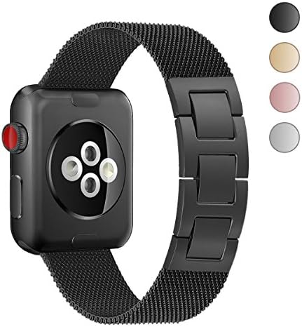 Yisdo Apple Watch Band 42mm Black Replacement Wristbands Stainless Steel Milanese Loop iWatch Bands for Men Women Series 3 2 1 Adjustable Bracelet Strap with Hand Removable Links