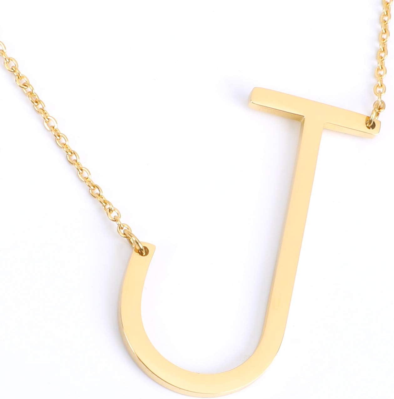 Jorywell Women's Sideways Initial Necklace, Gold Plated Stainless Steel Letter Pendant Necklaces