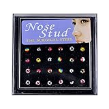 Yantu 316L Surgical Steel Nose Stud Nose Rings Bone Stud Gem Star Shape Lot 24 Pieces in Case Mix Colors