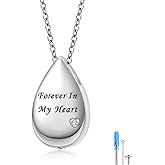 DAOCHONG 925 Sterling Silver Heart Cremation Jewelry Teardrop Urn Necklaces for Ashes for Women Men Human Ashes Keepsake Necklace for Ashes of Loved Ones with Forever in my heart Engraving