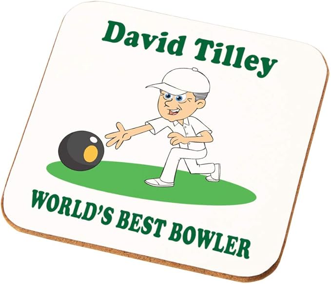 Personalised Bowling Coaster Gift for Grandad Male Bowler Lawn Bowls Present (White Skin
