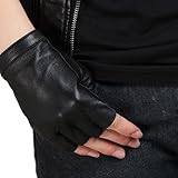 Nappaglo Half-Finger Leather Gloves Goatskin Outdoor Riding for Women (S, Black)