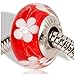 Red Cherry Blossom Rhinestone Flower Charm for European Charm Bracelets Lampwork Glass Stainless Steel