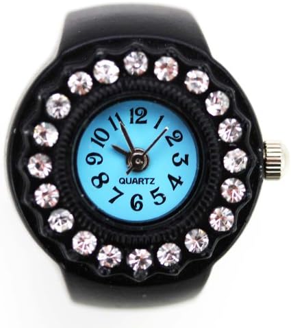 Elastic Ring Watch - Black Powder Coated Watch w/ Blue Face