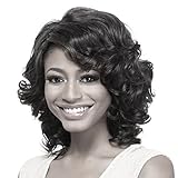 YX Short Curly Hair Wig for Black Women African american Heat Resistant Synthetic Hair Wigs(Black)