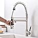 VCCUCINE Modern Commercial High Arch Brushed Nickel Stainless Steel Single Lever Pull Out Sprayer Kitchen Faucet, Two Spout Sprayer Kitchen Sink Faucet