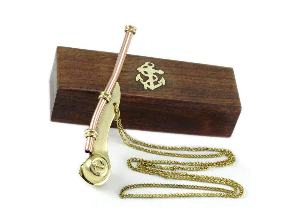 Nautical Replica Hub Bosun's Whistle Brass & Copper Boatswains Pipe with Storage Box