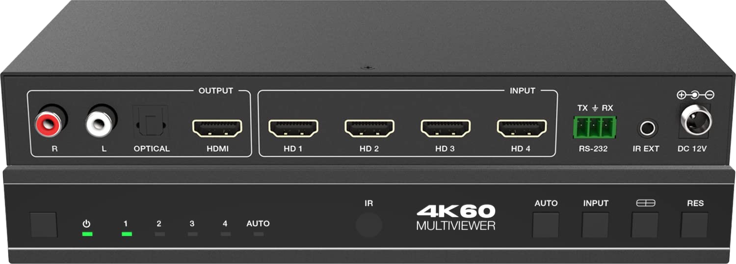 FOURKAY 4x1 4K@60Hz Seamless Switch Multiviewer with Audio Extraction and RS232 Control