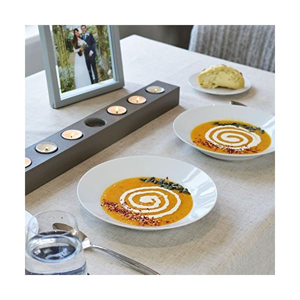 Argon-Tableware-White-Rimmed-SoupPastaCerealBowls-23cm-Set-of-6 6X White Soup Bowls - 23cm (9") - Ceramic Dinner Plates Dish Set Cereal Soup Serving Noodle Bowl - Dishwasher and Microwave Safe - by Argon Tableware