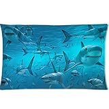 Underwater World Shark In the Deep Sea Ocean Animal Fish Polyester Pillow Case Zippered Pillow Cover Soft Rectangle Pillowcase 12 x 20 Inches