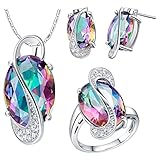 J.mosuya Womens 18k White Gold Plated Jewelry Sets Rainbow Topaz Necklace Earring Set