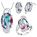 J.MOSUYA 18k White Gold Plated Rainbow Mystic Topaz Jewelry Sets for Women Rings Necklaces Earring Set