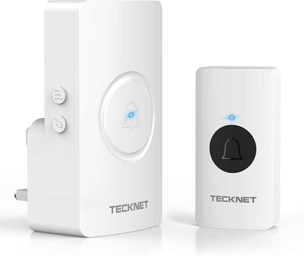 TECKNET Wireless Doorbell IP65 Waterproof Plug in 1300ft Range 60 Chimes White