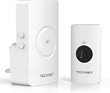 TECKNET Wireless Doorbell IP65 Waterproof Plug in 1300ft Range 60 Chimes White