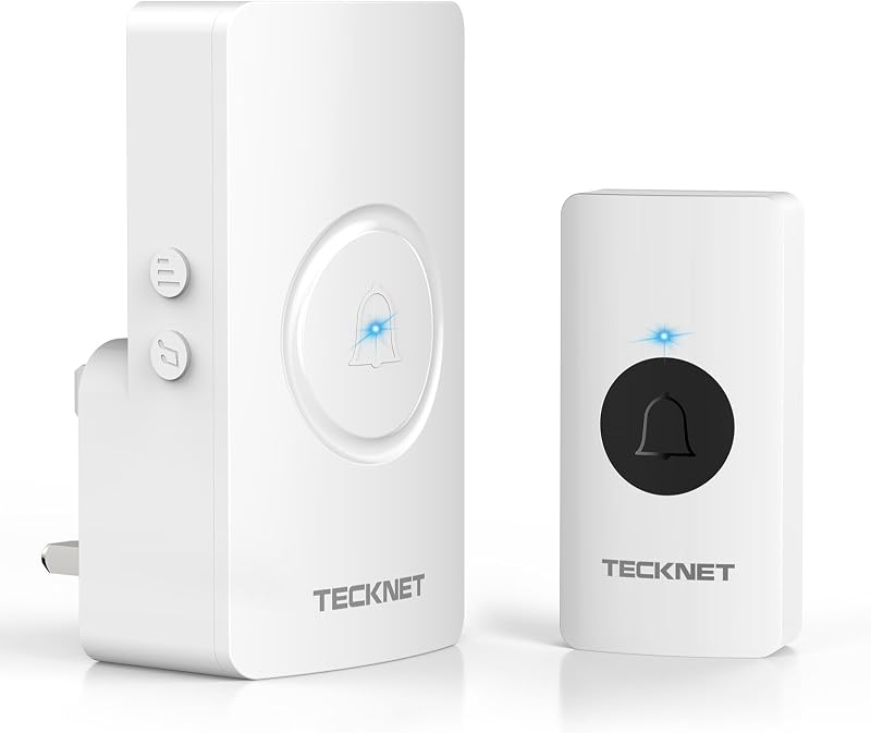 TECKNET Wireless Doorbell IP65 Waterproof Plug in 1300ft Range 60 Chimes White