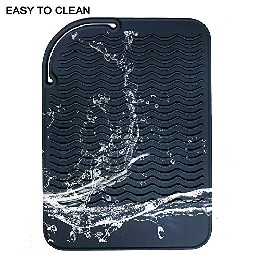 Heat Resistant Mat for Curling Irons, Hair Straightener, Flat Irons and Hair Styling Tools 9" x 6.5", Food Grade Silicone, Black