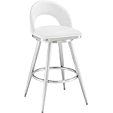 Charlotte Swivel Bar Stool in Brushed Stainless Steel with White Faux Leather
