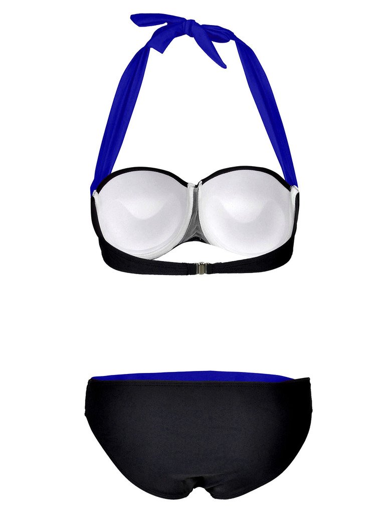 CHIC DIARY Women\'s Vintage Patchwork Halter Padded Swimsuit Bathng Suit,RoyalBlue Low Waist M