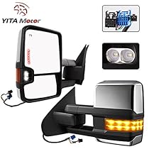 YITAMOTOR Chevy Tow Mirrors for 03-06 Silverado Sierra Truck Power Heated Towing Mirrors LED Signal+ Arrow + Clearance Light Chrome Cover Side Mirrors Pair (with Cleaning Cloth)