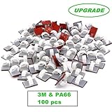 Upgrade - Adhesive Reusable White Clear Cable Clips 100 Pack – Self Locking Wire Clips Cable Management Wire Holder Drop Cable Clamp Wire Cord - Multi-Purpose in Car, Home, Office and String Lights