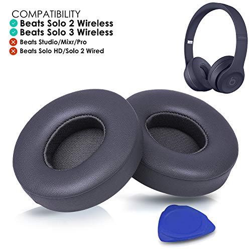 Professional Ear Pads Cushions Replacement, Earpads Compatible with Beats Solo2 & Solo3 Wireless On-Ear Headphones with Soft Protein Leather/Strong Adhesive Tape