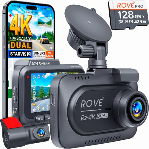 ROVE R2-4K Dash Cam Front and Rear