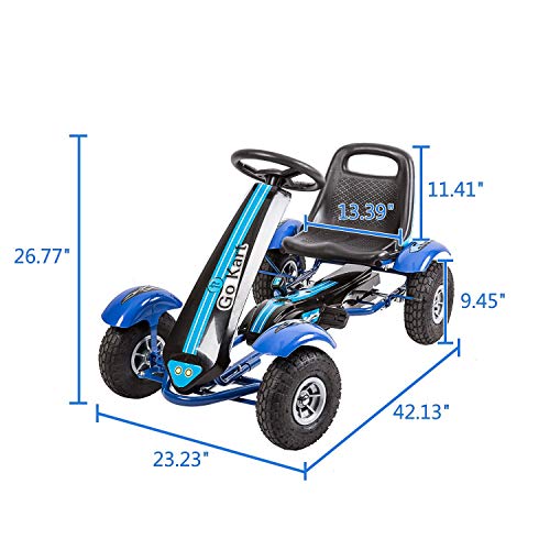 Kinbor Go Kart/Pedal Car,Pedal Powered Ride On Toys for Boys & Girls with Adjustable Seat Blue - Thumbnail 6