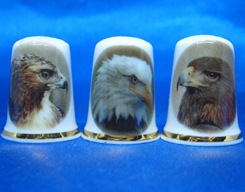 Porcelain China Collectable - Set of Three Thimbles - Eagles