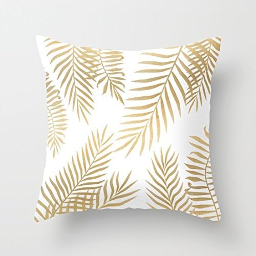Sofapartner Gold Palm Leaves Square Throw Pillow Covers 20"x 20"